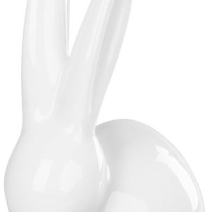 Dekorácia MagicHome, Zajačik s dlhými ušami, biely, porcelán, veľkonočný, 10,1x6,5x13,1 cm