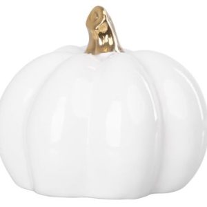 Dekorácia MagicHome, Tekvica so zlatou stopkou, biela, porcelán, 12,7x12,3x10,8 cm