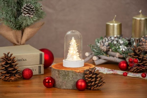 Dekorácia MagicHome Vianoce, biely stromček v kupole, LED, teplá biela, interiér, 5,5x9 cm – Obrázok 2