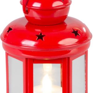 Lampáš MagicHome Vianoce, červený, s LED sviečkou teplá biela, 10x15/20 cm