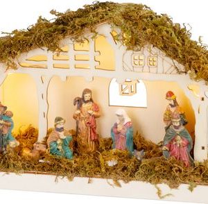 Dekorácia MagicHome Vianoce, betlehem, 5x LED teplá biela, 3xAA, interiér, 26,3x7,3x19,2 cm