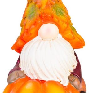 Dekorácia MagicHome Nature, Trpaslík na tekvici, polyresin, 10x11,5x18,5 cm