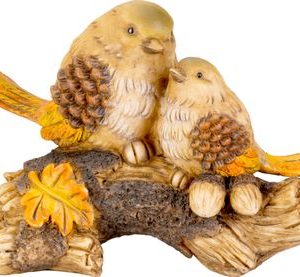 Dekorácia MagicHome Nature, Vtáci na pni, polyresin, 24x10,5x15,5 cm