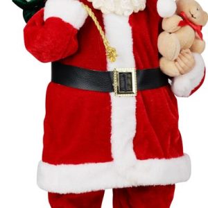 Dekorácia MagicHome Vianoce, Santa s darčekmi a medvedíkom, červený, 46 cm