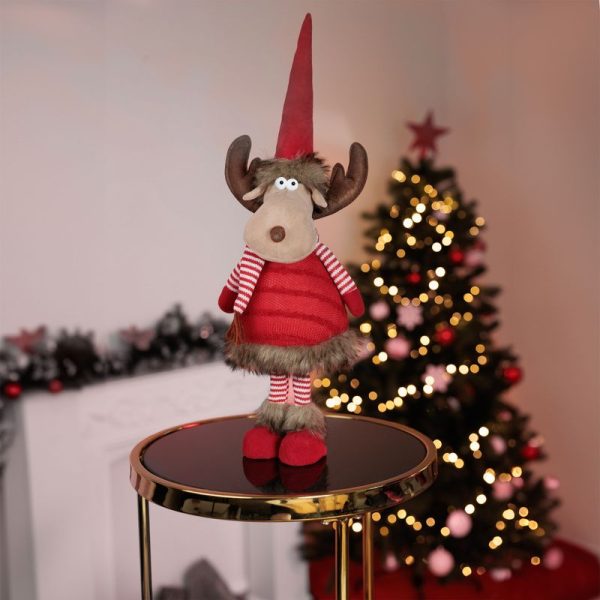 Postavička MagicHome Vianoce, Sobia laň so šálom, látková, červená, 18x16x55 cm – Obrázok 2