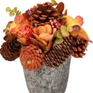 Ikebana MagicHome Nature, jesenná, oranžová, s lístím, 18 cm