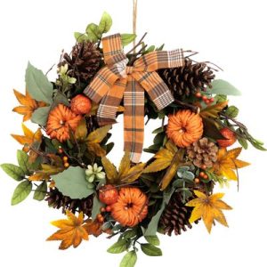 Veniec MagicHome Nature, jesenný, oranžový, s mašľou, 35 cm
