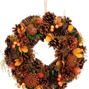 Veniec MagicHome Nature, jesenný, oranžový, so šiškami, 30 cm