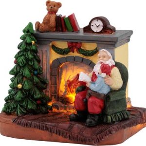 Dekorácia MagicHome Vianoce, Santa s dieťaťom pri krbe, LED, interiér, 10,5x8x9 cm, Sellbox 12 ks
