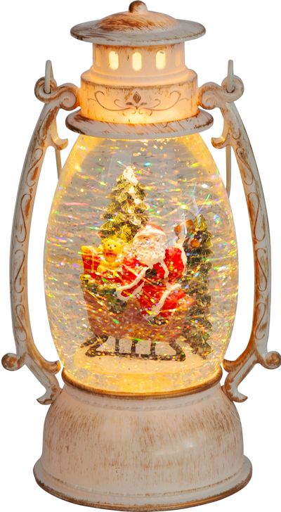 Lampáš MagicHome Vianoce Retro, LED teplá biela, so santom na saniach, s trblietkami, biely, 3xAA, plast, 13x11x24 cm – Obrázok 5