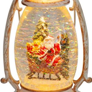 Lampáš MagicHome Vianoce Retro, LED teplá biela, so santom na saniach, s trblietkami, biely, 3xAA, plast, 13x11x24 cm