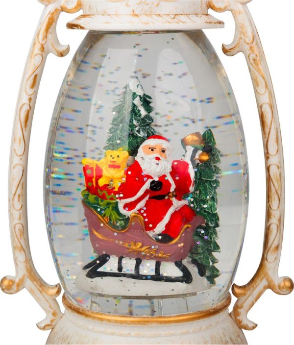 Lampáš MagicHome Vianoce Retro, LED teplá biela, so santom na saniach, s trblietkami, biely, 3xAA, plast, 13x11x24 cm – Obrázok 3