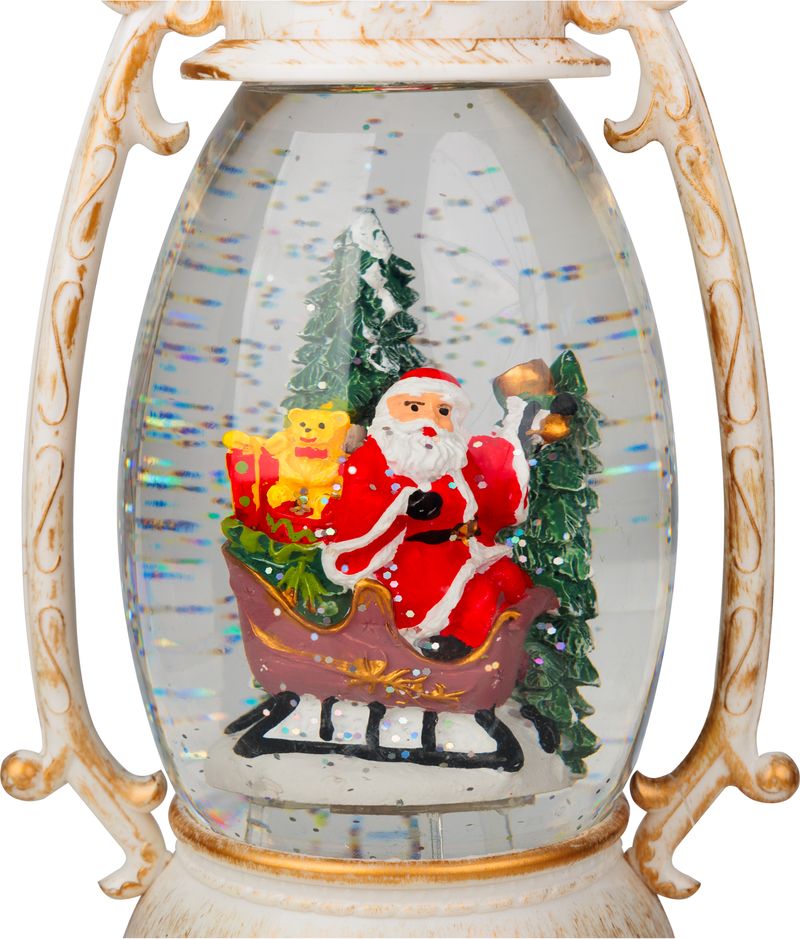 Lampáš MagicHome Vianoce Retro, LED teplá biela, so santom na saniach, s trblietkami, biely, 3xAA, plast, 13x11x24 cm – Obrázok 3