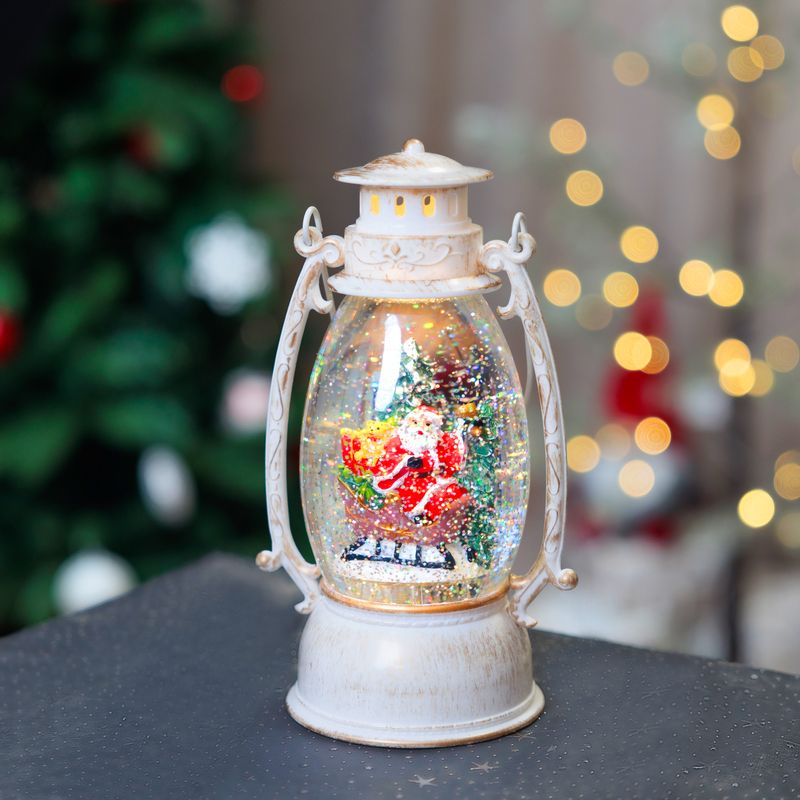 Lampáš MagicHome Vianoce Retro, LED teplá biela, so santom na saniach, s trblietkami, biely, 3xAA, plast, 13x11x24 cm – Obrázok 2