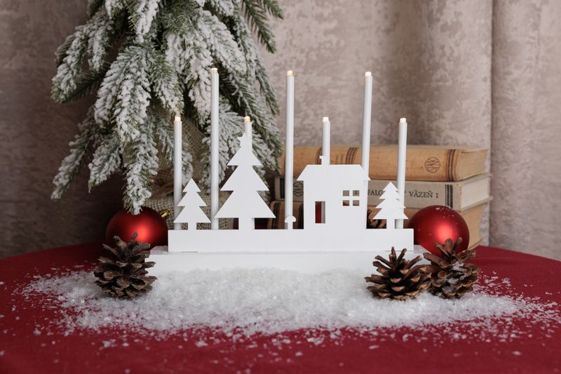 Svietnik MagicHome Vianoce, 8 LED teplá biela, 2xAA, MDF, interiér, 24x5,5x18 cm – Obrázok 2