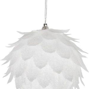 Dekorácia MagicHome Vianoce, Guľa, biela, s glitrami, 10 cm
