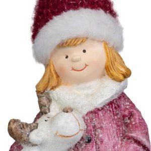Dekorácia MagicHome Vianoce, Dievča so sobom, 7.6x9.2x23 cm