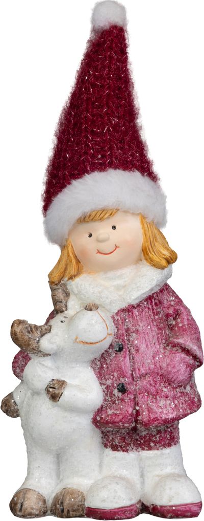 Dekorácia MagicHome Vianoce, Dievča so sobom, 7.6x9.2x23 cm