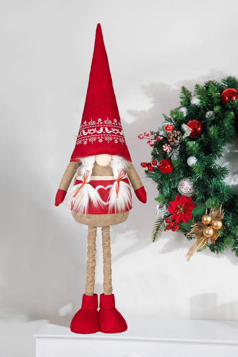 Dekorácia MagicHome Vianoce, Trpaslík, Dievča s vyťahovacími nohami, 13x21x90 cm – Obrázok 2