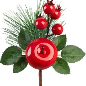 Vetvička MagicHome Vianoce, s jablkom, červená, 14 cm