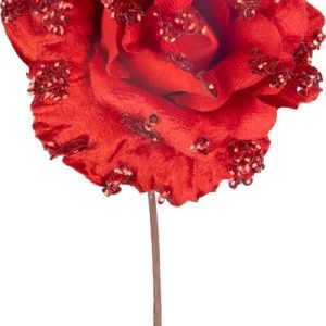 Kvet MagicHome Vianoce, ruža, červená, 17 cm, veľkosť kvetu: 9 cm