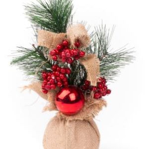 Dekorácia MagicHome Vianoce, Vetvičky v jute, s guľou, 23 cm