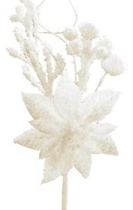 Vetvička MagicHome Vianoce, s kvetom poinsettia, biela, 19 cm