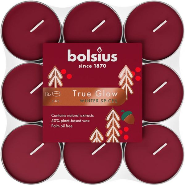 Sviečka Bolsius Starlight Zimné korenie, Vianoce, vínová červená, čajová, 4 hod., bal. 18 ks – Obrázok 2