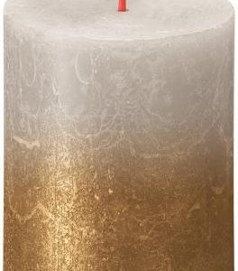 Sviečka Bolsius Rustic, valcová, Vianoce, Sunset Sandy Grey+ Gold, 80/68 mm