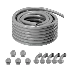Elektrická rúrka  12,7 mm, cca 30 m, kvapalinotesná PVC rúrka, s 5 rovnými a 5 90-stupňovými spojkami, pre riadiace čerpadlo motora klimatizácie, IP65