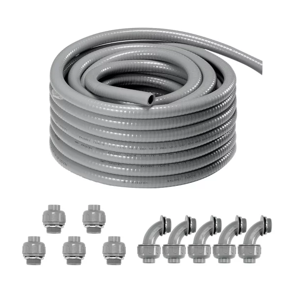 Elektrická rúrka  12,7 mm, cca 30 m, kvapalinotesná PVC rúrka, s 5 rovnými a 5 90-stupňovými spojkami, pre riadiace čerpadlo motora klimatizácie, IP65
