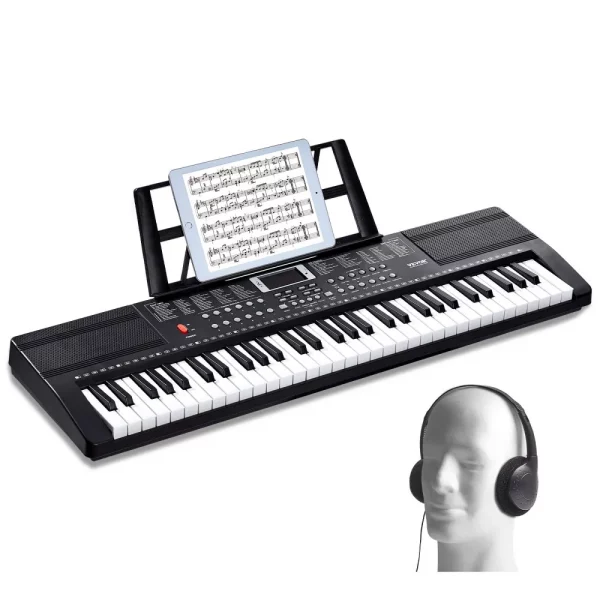 Digitálne piano  s 61 klávesmi, 200 tónov, 200 rytmov, prenosná sada elektrických klávesov s 60 demo skladbami, vstavané duálne reproduktory, slúchadlá, mikrofón, nálepky na klavír pre začiatočníkov.