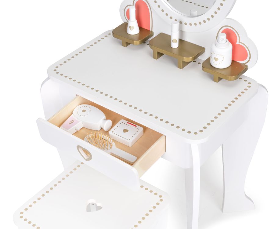 Veľký drevený detský toaletný stolík so zrkadlom pre dievčatá ECOTOYS – Obrázok 7