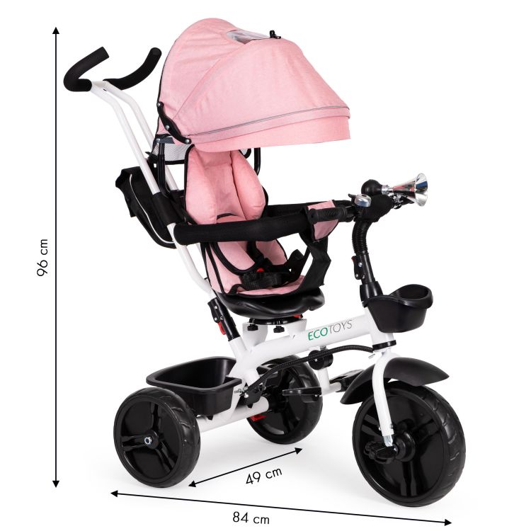 Trojkolka, kočík, otočné sedadlo o 360°, ružová ECOTOYS – Obrázok 2
