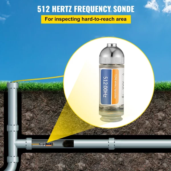 Sonda 512HZ s pripojeniami 8/5" a 1/4-20", pevný vyhľadávač odtokov na lokalizáciu a detekciu malých kanalizácií a potrubí, strieborná – Obrázok 5