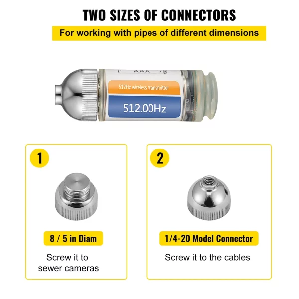 Sonda 512HZ s pripojeniami 8/5" a 1/4-20", pevný vyhľadávač odtokov na lokalizáciu a detekciu malých kanalizácií a potrubí, strieborná – Obrázok 4