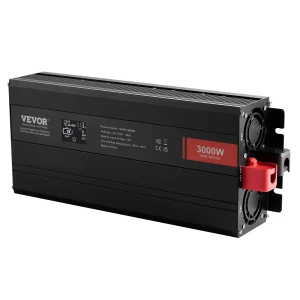 Menič napätia  3000W s čistým sínusovým signálom, DC 12V na AC 230V, 2 AC zásuvky, 2 USB porty, 1 port typu C, LCD displej a diaľkové ovládanie pre veľké domáce spotrebiče.