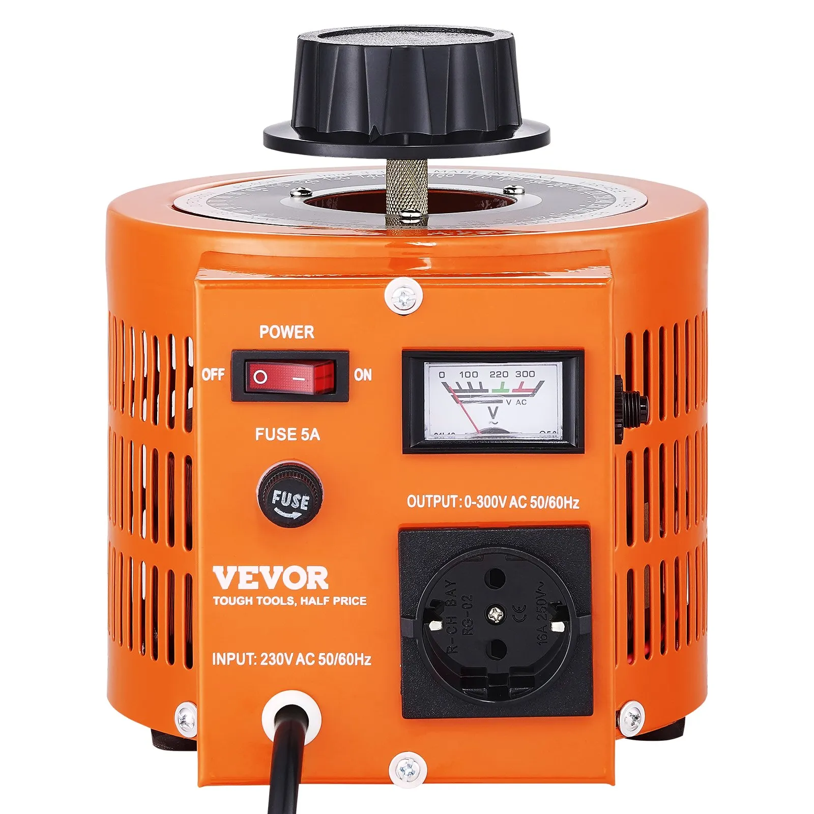 1000VA transformátor s premenlivým napätím, 3,3 A, vstup 230 V, výstup 0 – 300 V, napájací zdroj s regulátorom striedavého napätia, so 4 prídavnými poistkami, pre domácnosť, priemysel a kanceláriu – Obrázok 2