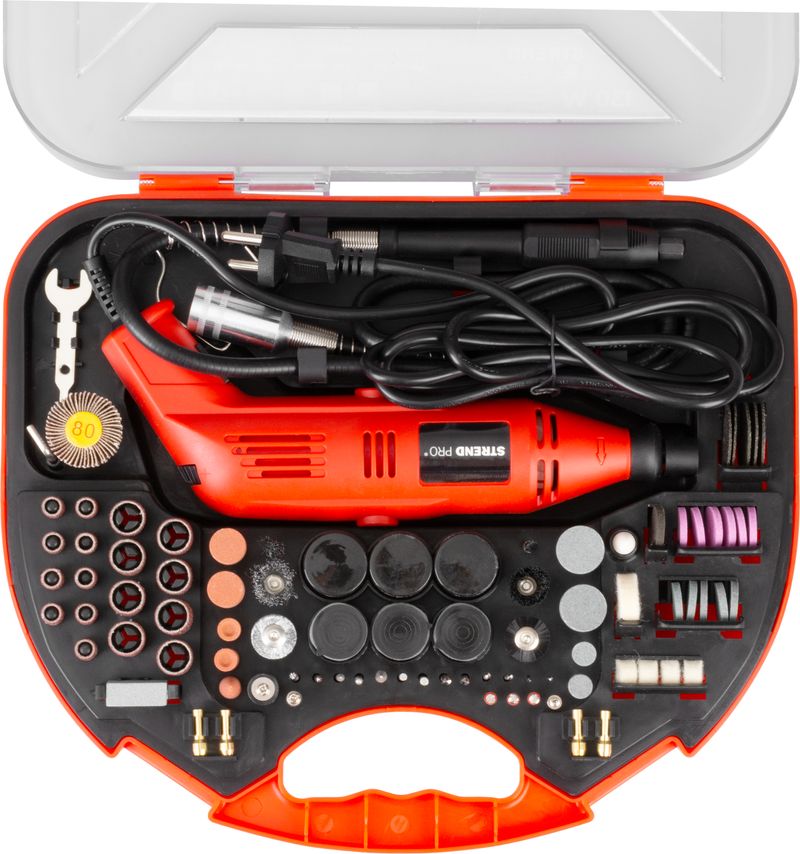 Brúska Strend Pro, mini, priama, vŕtanie a brúsenie, 130 W, s príslušenstvom, 210ks – Obrázok 2