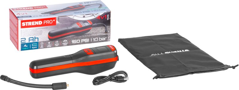 Kompresor Strend Pro K25, ručný, 150 psi, 10 bar, LED svetlo, akumulátorová pumpička – Obrázok 2