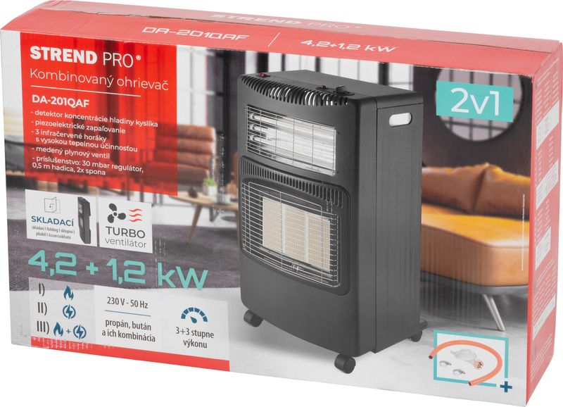 Ohrievač Strend Pro DA-201QAF 4,2kW + 1,2kW, + plynová hadica a regulátor plynu, 2v1, plynový, s ventilátorom, skladací – Obrázok 2