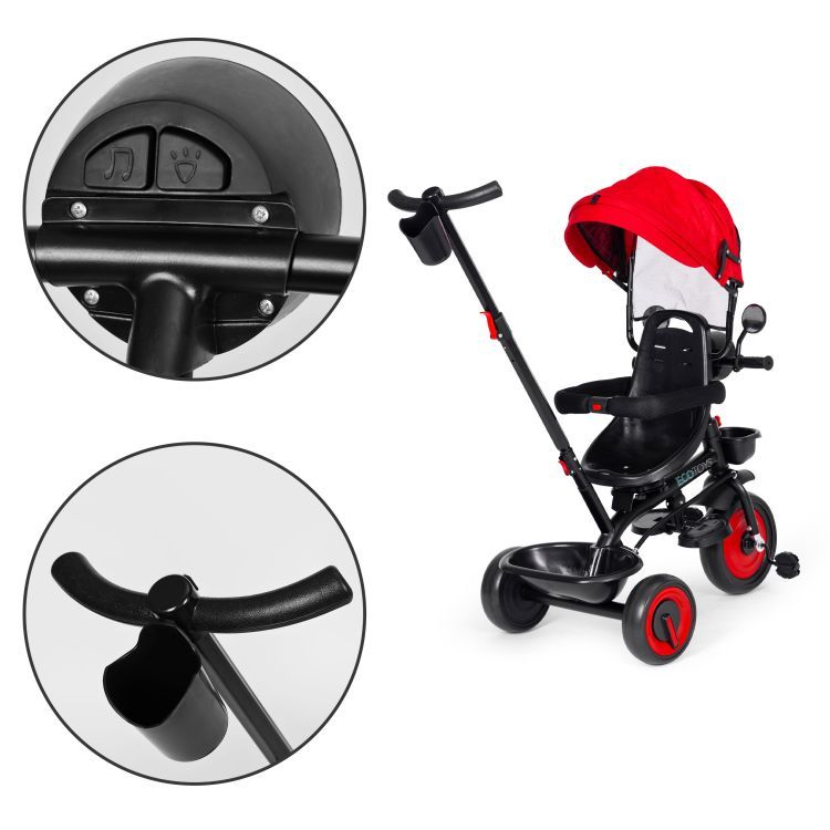 Detská trojkolka, kočík, 3 v 1, otočné sedadlo, červená strieška, ECOTOYS – Obrázok 4