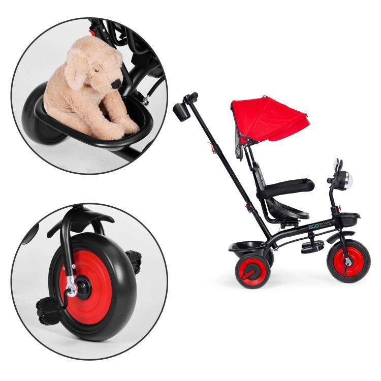 Detská trojkolka, kočík, 3 v 1, otočné sedadlo, červená strieška, ECOTOYS – Obrázok 3