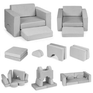 Modulárne detské kreslo s 8 mäkkými vankúšmi, skladacie, pre domácich majstrov - sivé ECOTOYS