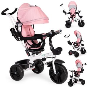 Trojkolka, kočík, otočné sedadlo o 360°, ružová ECOTOYS