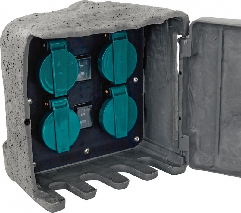 Zásuvka Strend Pro, vodeodolná, záhradná, imitácia kameňa, IP44, skrinka, 4x zásuvka, kábel 3 m – Obrázok 2