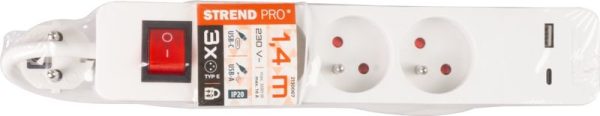 Kábel Strend Pro LG-FB603K, L-1.4 m, predlžovací, 3x zásuvka + vypínač, USB – Obrázok 3
