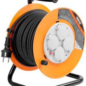 Kábel Strend Pro CR038, predlžovací, L-20 m, 4x zásuvka, IP44, čierna guma, na bubne