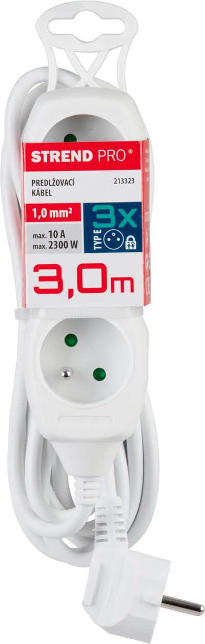 Kábel DG-F803B L-3 m, predlžovací, biely, 3x zásuvka, new edition