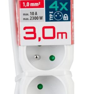 Kábel DG-F804B L-3 m, predlžovací, biely, 4x zásuvka, new edition